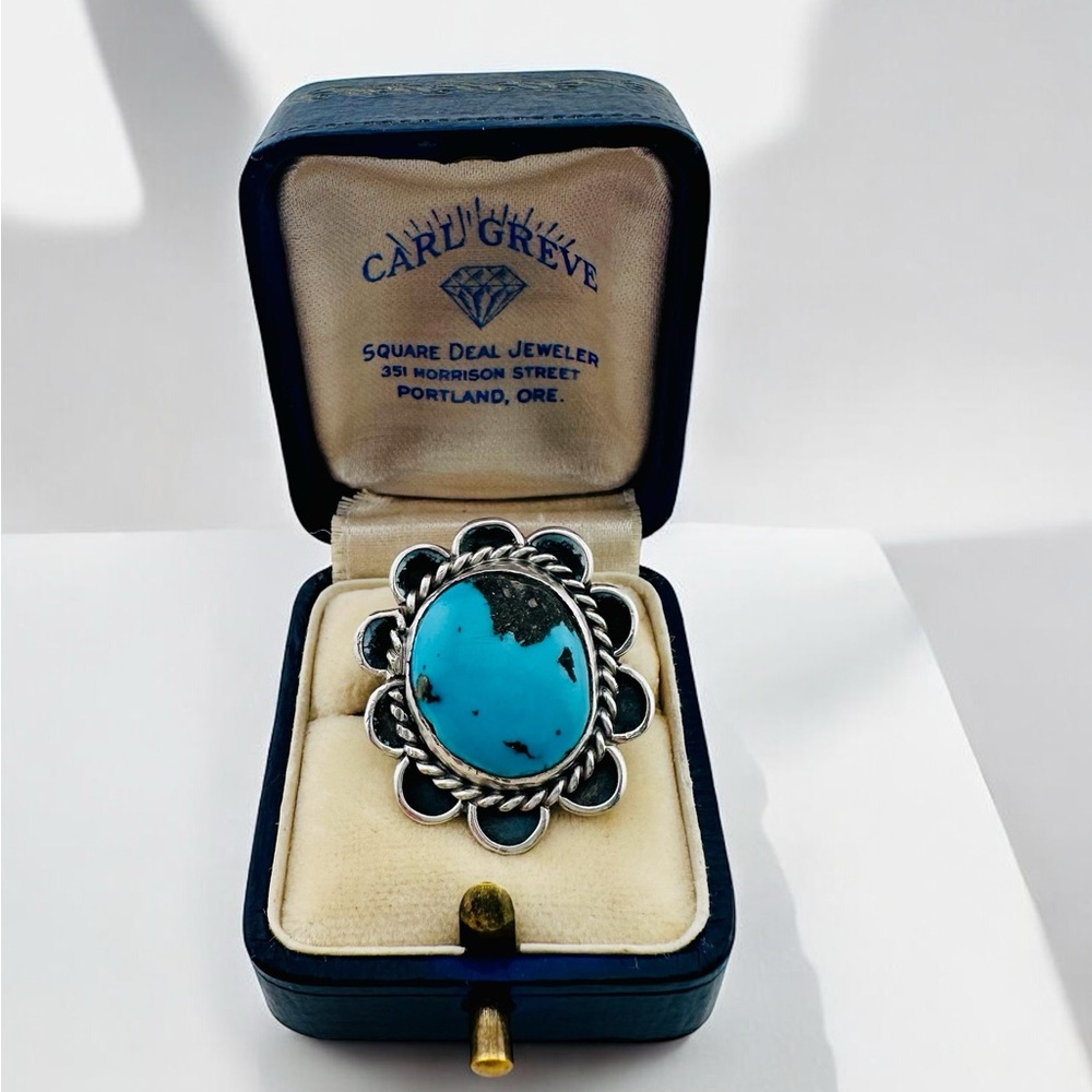 Turquoise and Silver Floral Ring